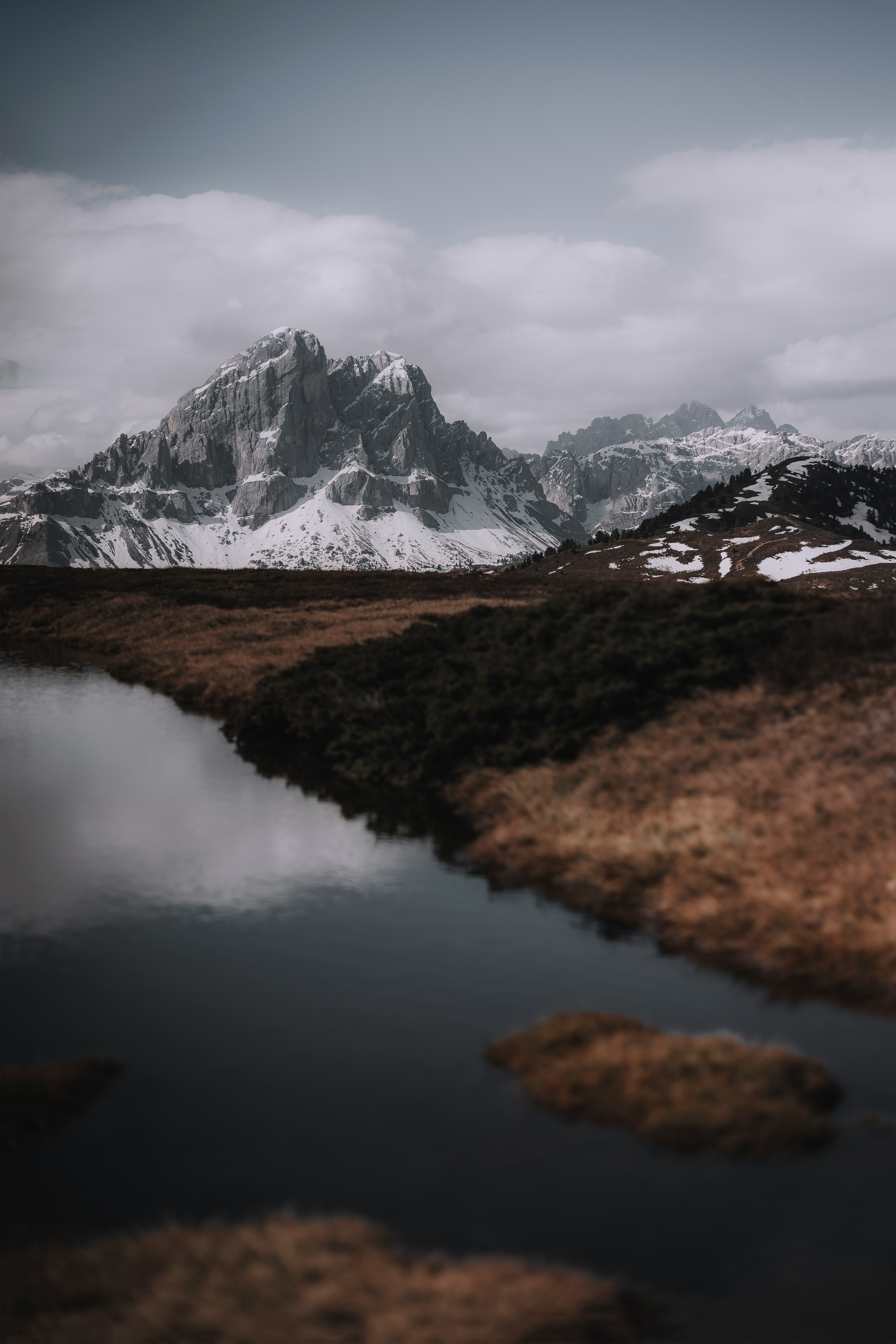 lake near snow covered mountain